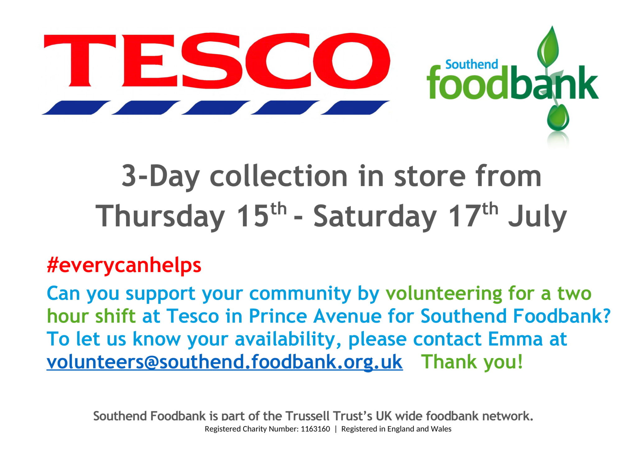 Tesco 3-day collection | Southend Foodbank